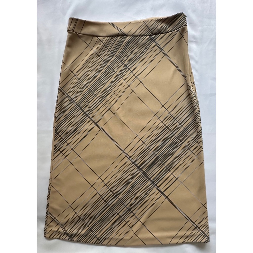 BCBG‎ Max Azria VTG Plaid Pencil Skirt Tan Black Size 6 Made in USA Knee Length